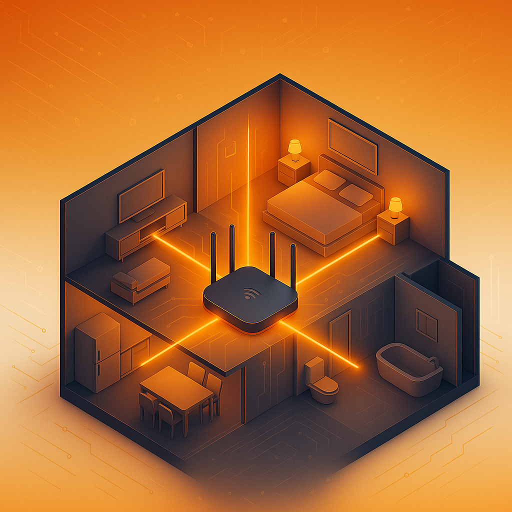 Casa com cobertura Wi-Fi 6 completa - Ilustração isométrica